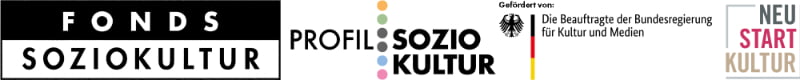 Förderer-Logos: Fonds Soziokultur, Bundesregierung, Neustart Kultur