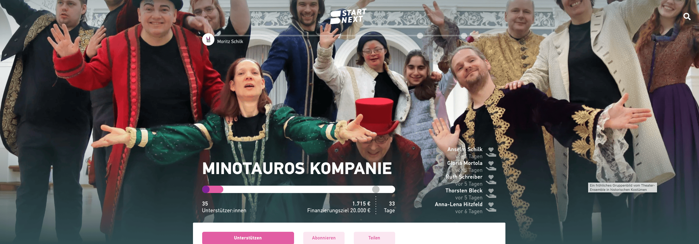 Crowdfunding Startnext MINOTAUROS KOMPANIE -2025 Mr. Pilks Irrenhaus - inklusives Theater der Elbe-Werkstätten 02 - hero Screenshot_sh 3